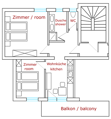 Gundriss der Ferienwohnung im Apart Ehart in Schnann am Arlberg